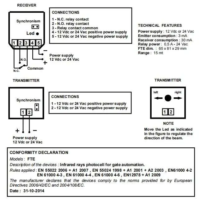 Dispositivo sensore rilevatore a infrarossi IP55 per fotocellula di sicurezza di sicurezza con allarme di alta qualità per apricancello automatico