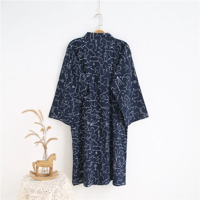 cotton Japanese Kimono Nightgown Men's Light and Breathable Summer Spring Autumn Men's Long Kimono Nightgown Loose Robe for Men