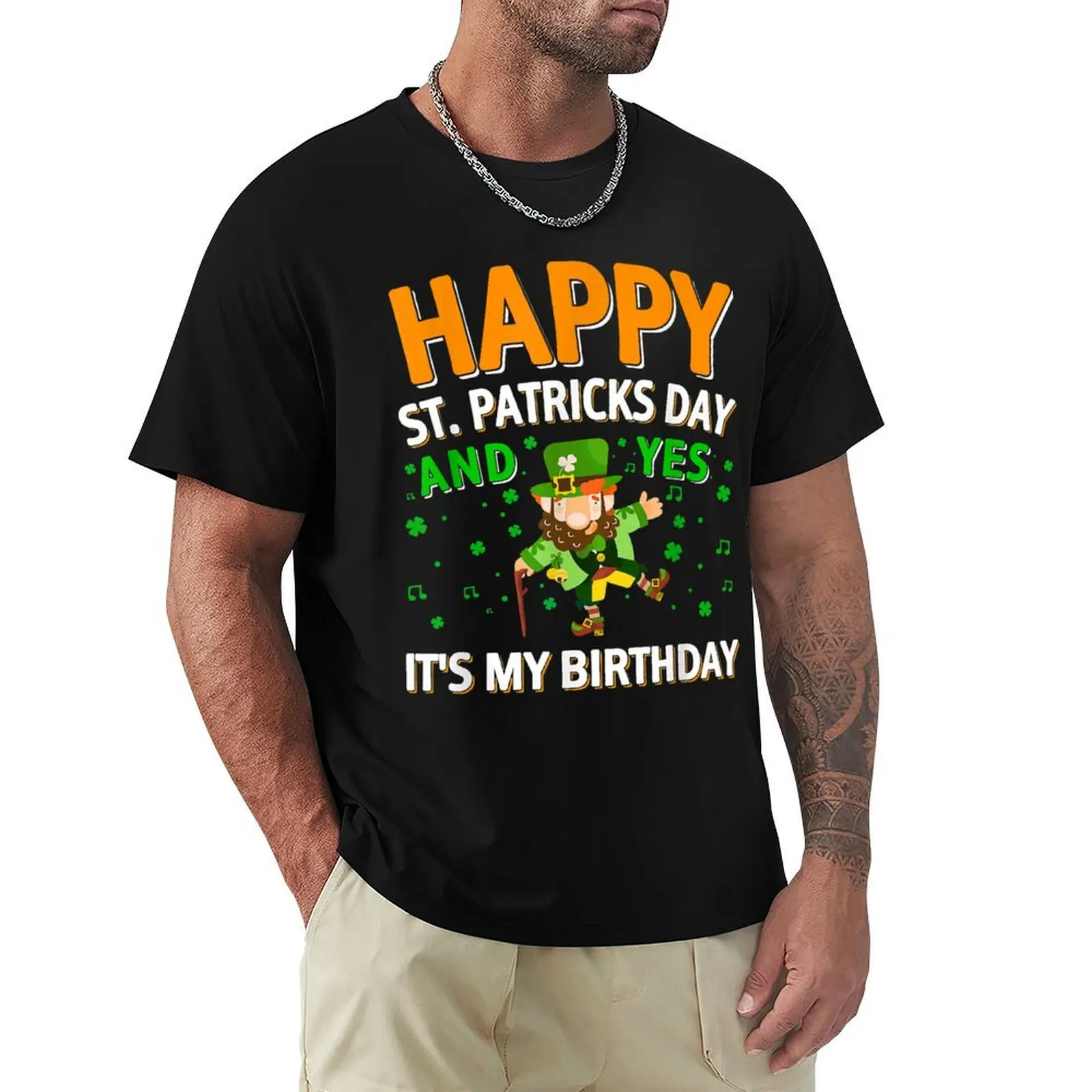 Dancing Leprechaun Shamrock Happy St Patricks Day Birthday T-Shirt Outdoor Work Short Sleeve Top