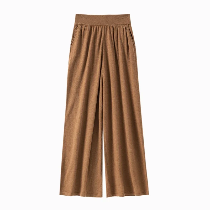 2025 Women's Autumn/Winter New 100% Wool Knitted High Waist Drop Feel Loose Solid Color Skin-friendly Casual Straight Leg Pants