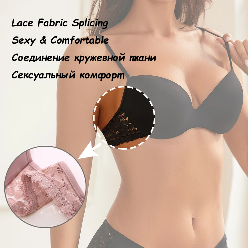 Women Sexy Seamless Bras Lace Splicing Brassiere 3/4 Cup Push Up Bralette Female Breathable Lingerie Adjustable Straps Plus Size