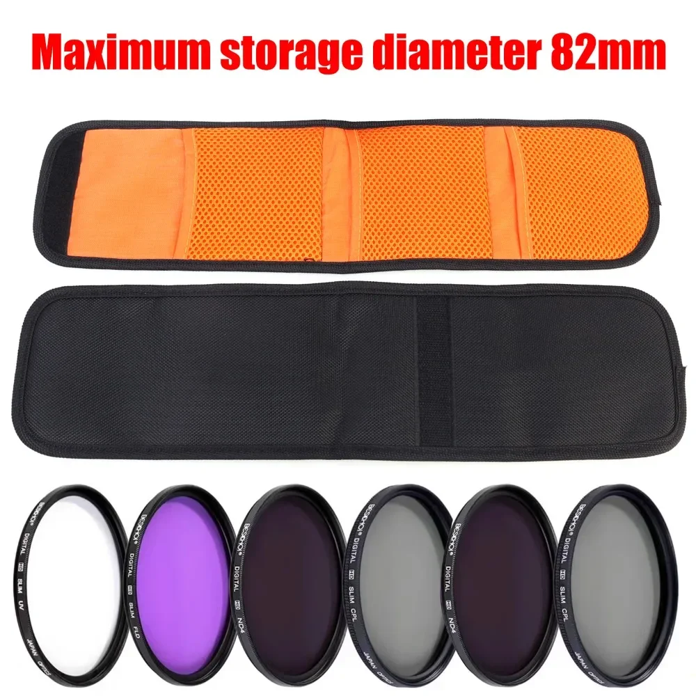 1-2pcs Camera Lens Filter Storage Bag Portable 3 Pockets Anti-Scratch Pouch for 82mm ND UV CPL Lens Filter Holder Wallet Cases