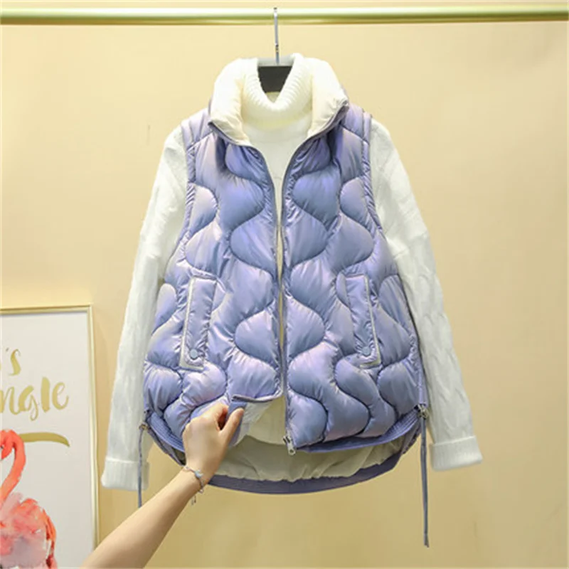 

2022 Autumn Winter New Down Cotton Vest Women Bright Face Student Korean Loose Coats Outerwear Jackets Girls Wasitcoats jp203