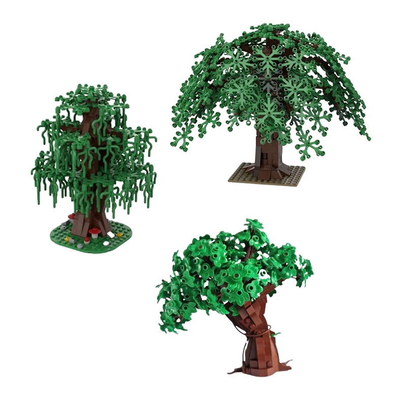 Spot MOC small particle assembly building blocks plant willow small green tree swamp tree house park decoration toy model