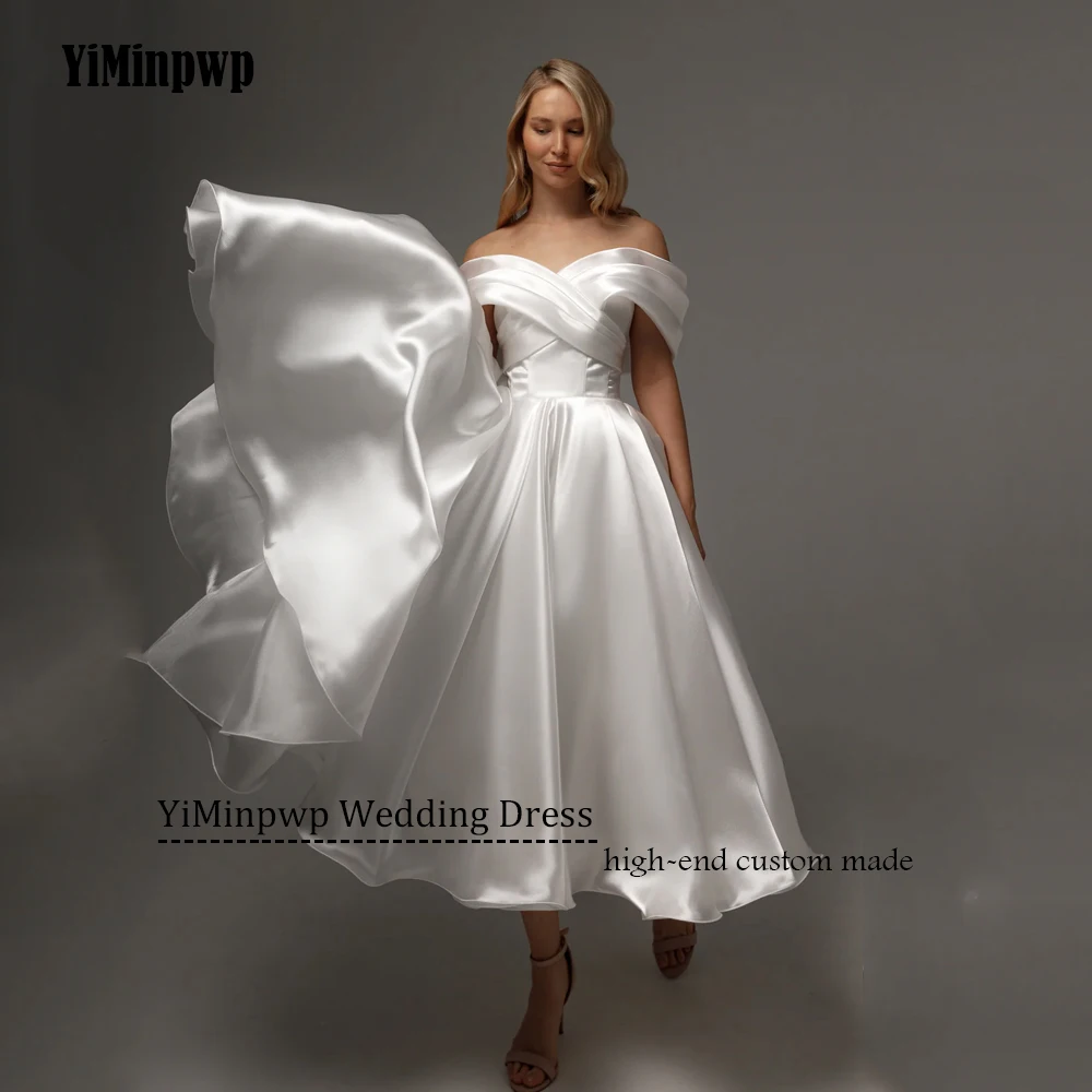 فستان زفاف ميدي مكشوف الكتفين من الساتان على شكل حرف a طول الكاحل عاجي رداء حفلات العروس مخصص مشد بسيط فيستدوس دي نوفيا #3