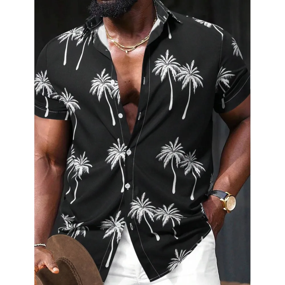 

Men's Shirts 3D Prints Palm Graphics Collared Button Front Basic Short Sleeve Tee Tops Shirt With Botanical Print Hawaiian Style