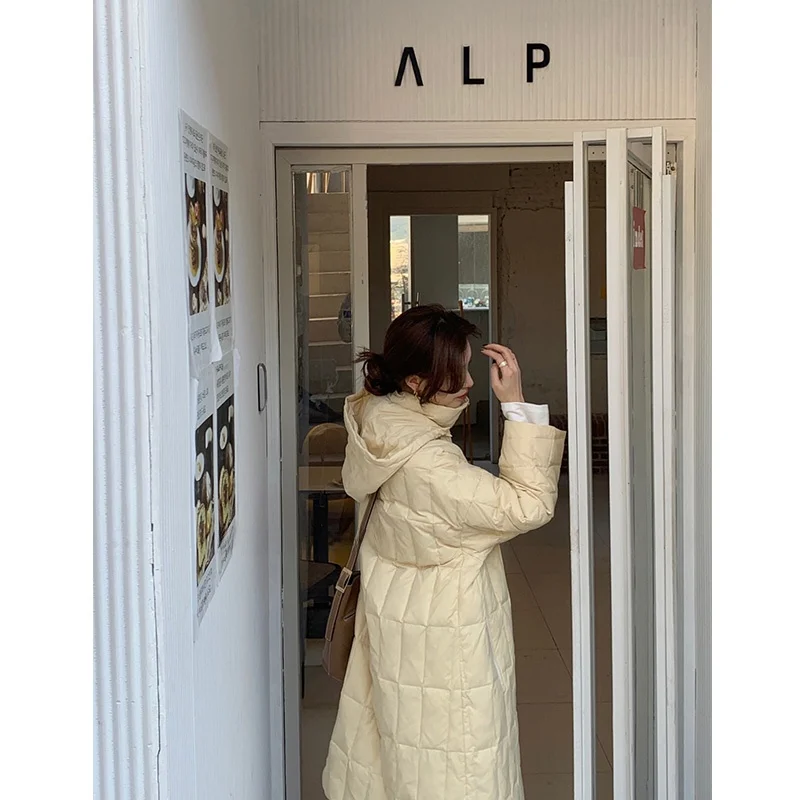 

Корейская зимняя женская куртка-пуховик с капюшоном, черно-белая, на молнии, с длинными рукавами, утепленная