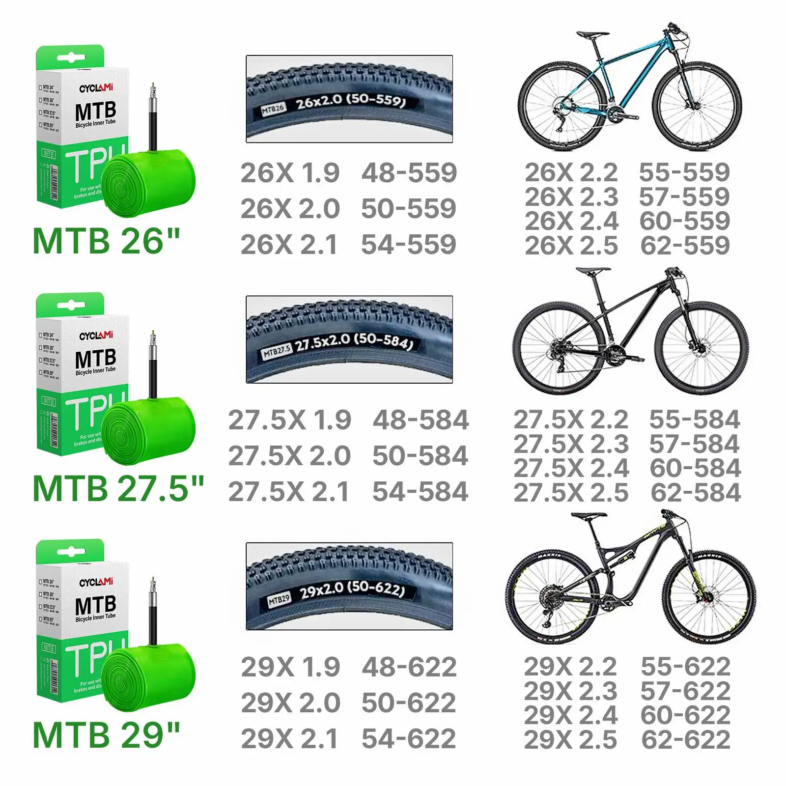 10 Stück CYCLAMI Ultraleichter TPU-Fahrradschlauch MTB 26 27,5 29 Zoll Fahrrad 63 g French Valve Reifenreparaturwerkzeuge Radfahren Großhändler – Detail 1
