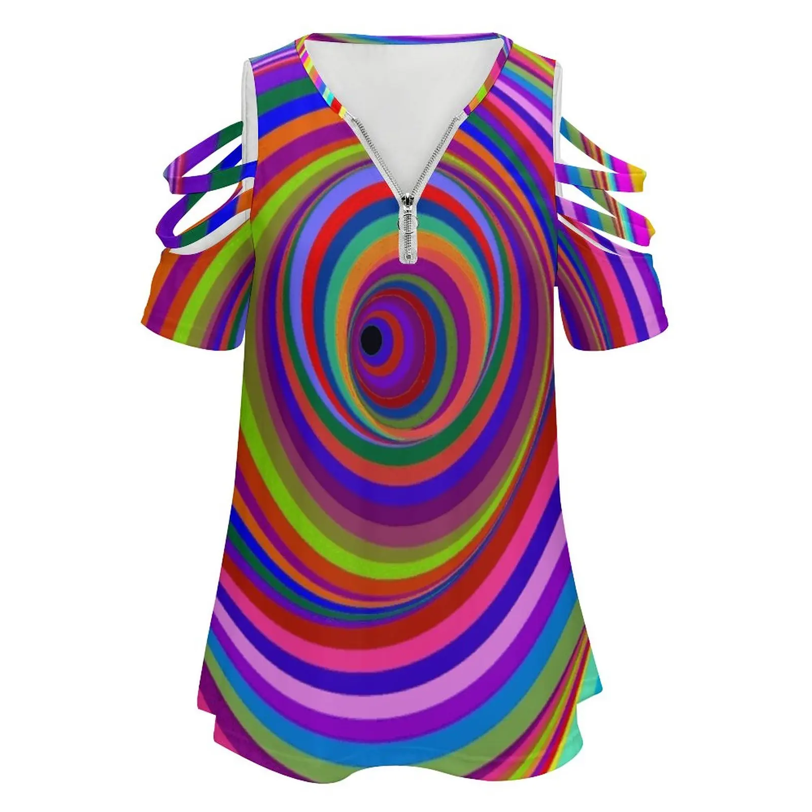 Hypnotic Psychedelic Vertigo Hole Fashion Print Women Ladies Girls T-Shirt Harajuku Round Neck Short Sleeve Tops & Tees Circle