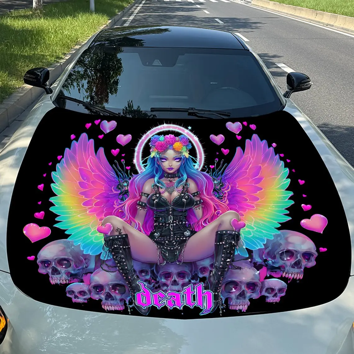 

Rainbow Angel Girl Print car hood stickers, waterproof self-adhesive, scratch resistant, easy to stick, durable car PVC stickers