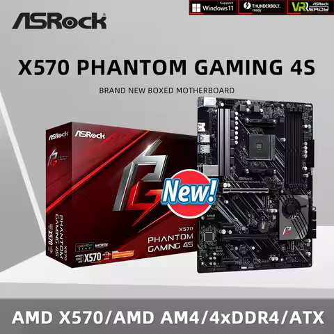 ASRock Brand New X570 Phantom Gaming 4S Motherboard DDR4 4066MHz M.2 PCIe 4.0 Supports Ryzen 5 5600 5600G R7 5700x3D 5800x3D CPU