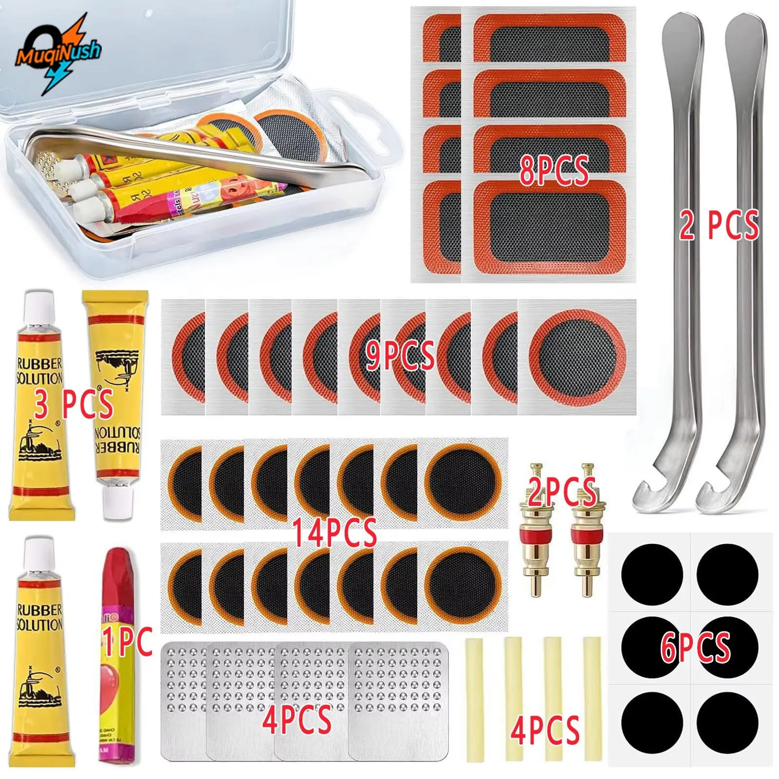 

MuqiNush Bicycle Tire Repair Kit Cycling Flat Tyre repair Rubber Patch Glue Lever Free Cold Patchs Sealant Bike Inner Tube Tool