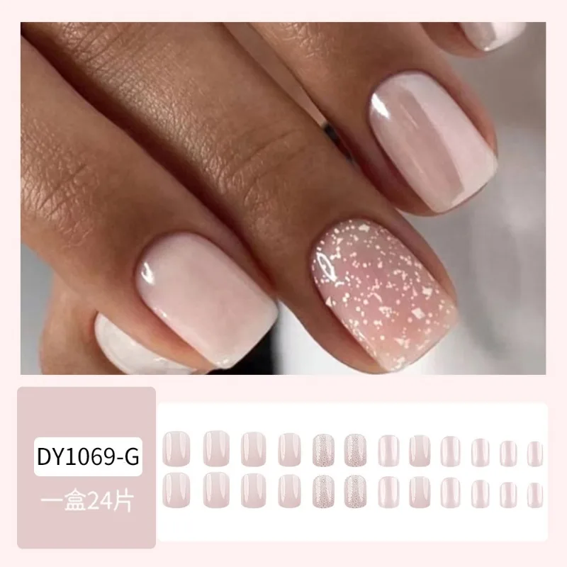 24 pçs unhas rosa imprensa ons curto doce moda dicas de unhas unhas falsas com cola auto-prego simples pronto-feito unhas artificiais 2025