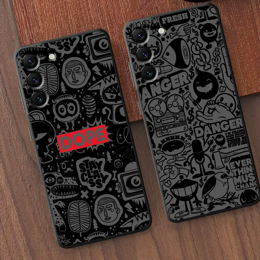 Black Graffiti Phone Case for Samsung Galaxy A21s A22 A23 A24 A25 A31 A32 A33 A34 A35 A41 A52s A53 A55 A71 A72 A73 Cover