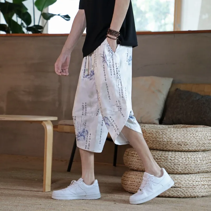 

Capri Pants Traditional Summer Style Shorts Men's Loose Radish Pants Men's Capri Harun Pants Beach Pants Chinese Lantern Pants