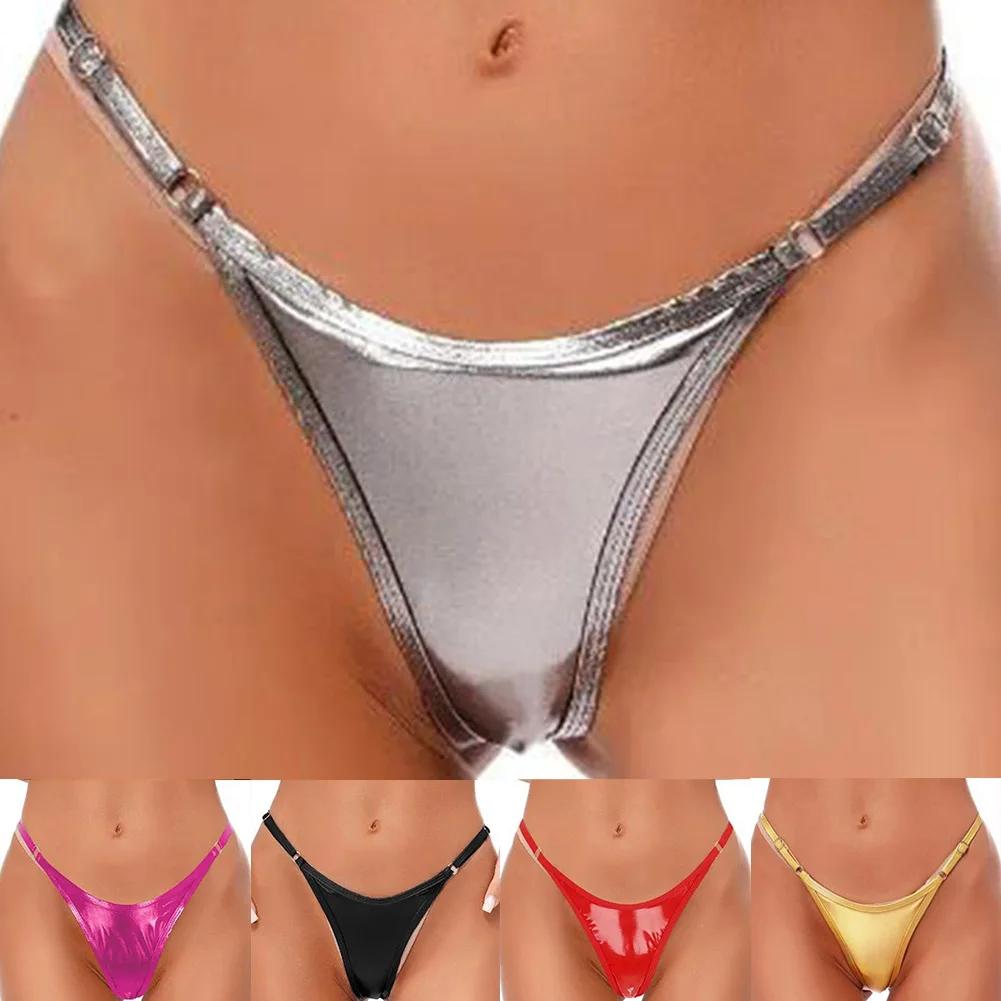 Culottes sexy pour femmes, sous-vêtements effet mouillé, strings, bikinis, culottes triangulaires en PU, sous-vêtements taille basse, G-strings, slips, sous-vêtements