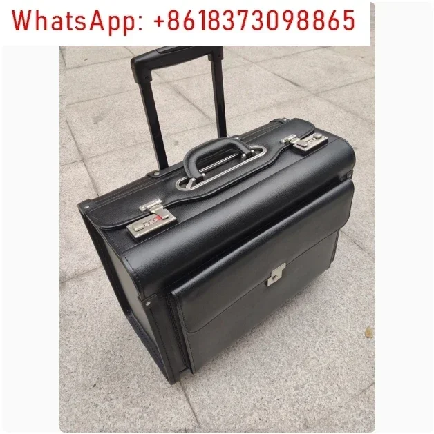 Valise à roulettes en cuir pour capitaine, pilote, hôtesse de l'air, avocat, valise d'affaires 18/19 pouces