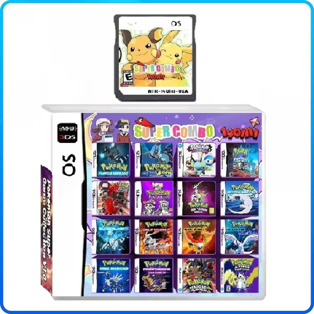 

NDS Game Cassette Pokémon 140in1 Super Combo V1.0 Retro English Game Gift for Kids