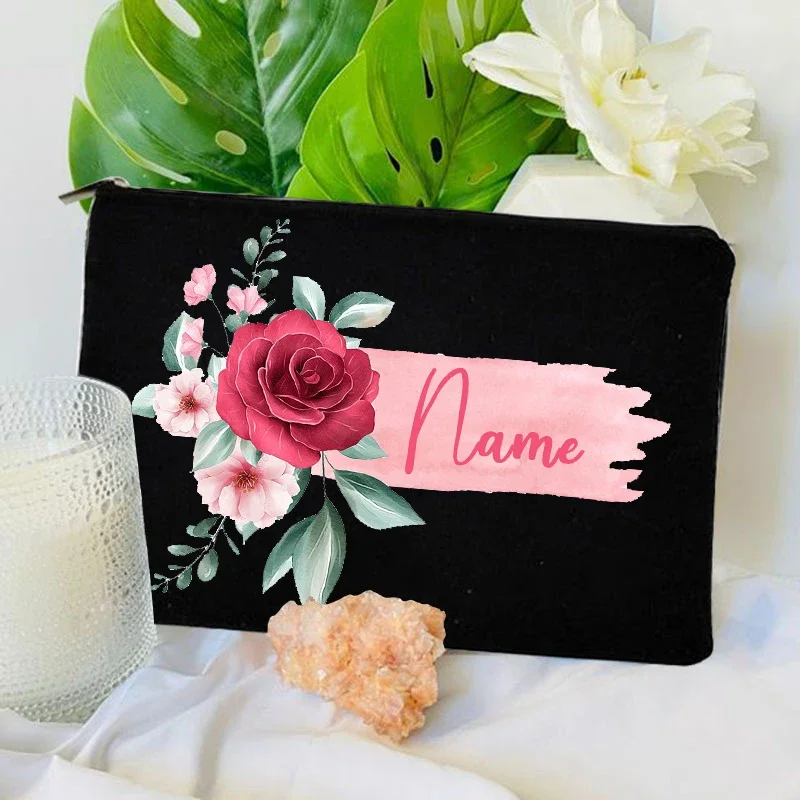 Personalized Women Make Up Zipper Bag Floral Pattern Cosmetic Travel Pouch Wedding Toilet Storage Bag Clutch Gift for Bridesmaid