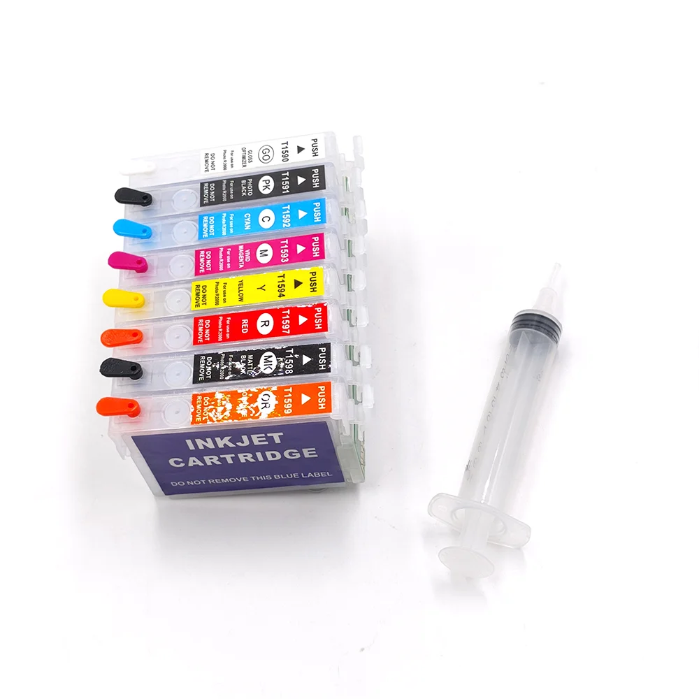 

Empty Refillable Ink Cartridge With ARC Chip & Syringe 8Colors R2000 T1590-T1599 For Epson Stylus Photo R2000 Printer
