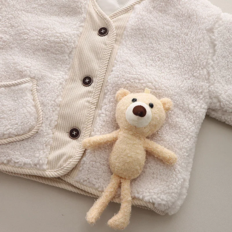 2024 Girls' Winter Clothes Coat Bear Scarf Padded Children'S Jackets Cute Outerwear For Kids Clothing Girl Long Sleeve Buttons image 4