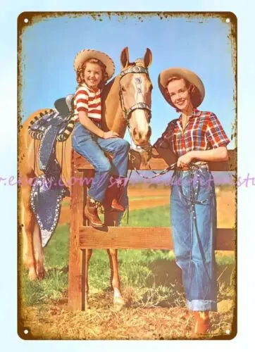 1950s cowgirl horse western metal tin sign reproduction wall decor