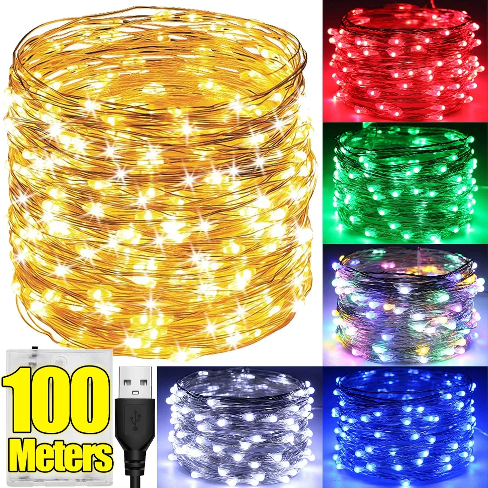 Guirxiété lumineuse LED extérieure de Noël, décoration de guirxiété, lampes dégradées, fête de mariage, décorations de vacances, accessoires photo, 2-100m