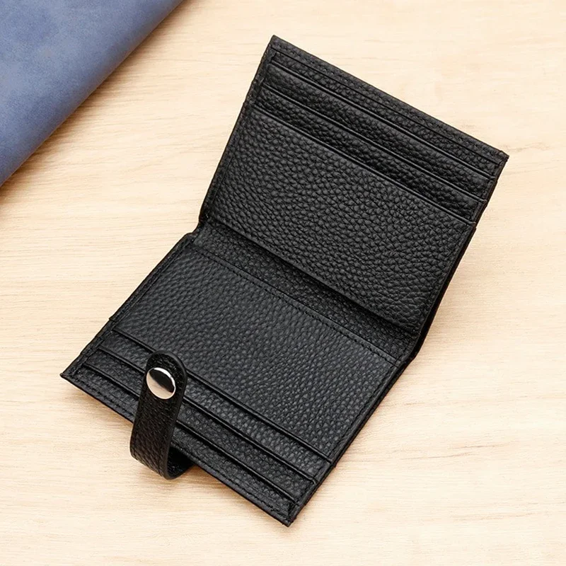 Vintage Short Wallets for Men Genuine Leather Card Holder Bifold Male Hasp Purse Lychee Pattern Men's Wallet with 14 Card Slots