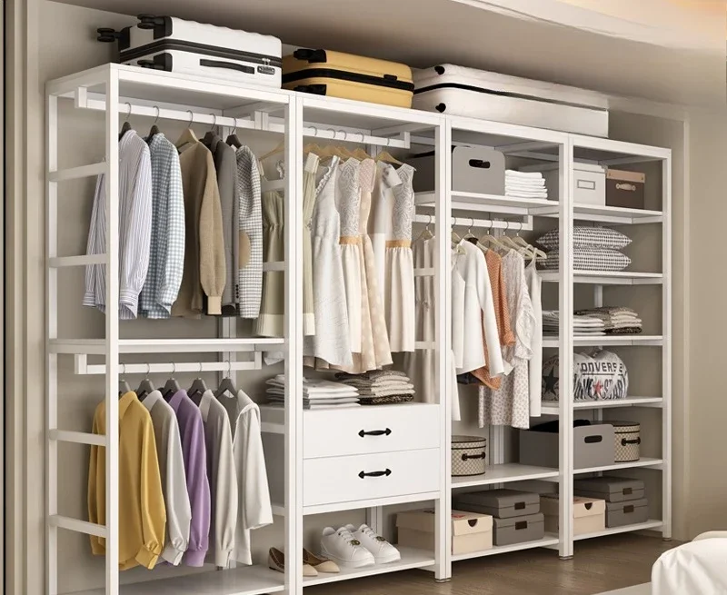 Walkin – étagère de vestiaire, assemblage de plafond, double couche, cadre métallique, vêtements ouverts