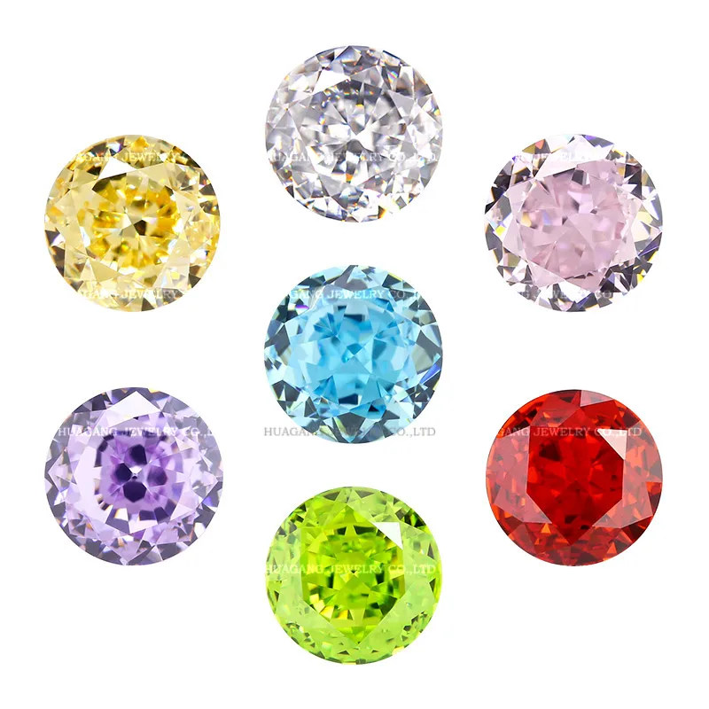 Ice Cut 9A Top Quality Round shape white Pink Blue Green Yellow lemon Amethyst CZ Stone Synthetic Gems Cubic Zirconia Beads