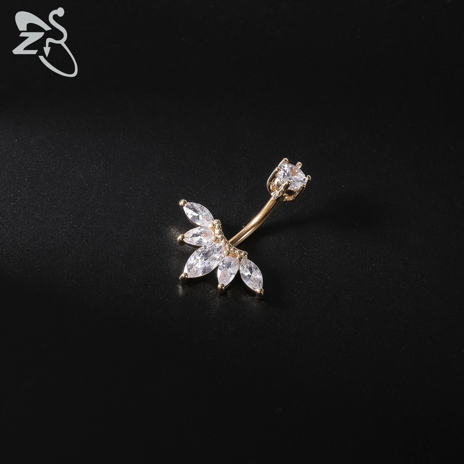 ZS 1 PC Gold Color 14G Stainless Steel Belly Ring Snake Heart Shiny CZ Crystal Navel Belly Button Rings Butterfly Navel Piercing