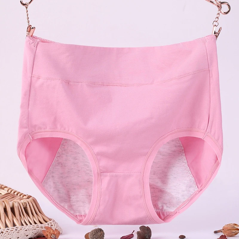 Women Solid Cotton Physiological Briefs Large Size Female High Waist Leak Proof Menstrual Panties Widen Period Shorts Underpants