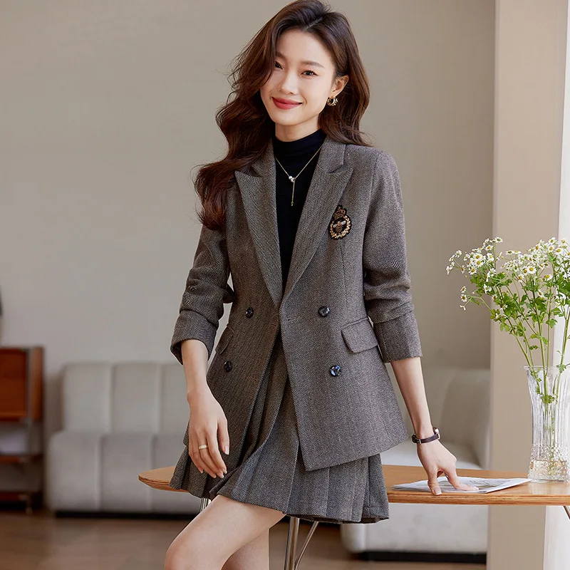 

College Style Suit Jacket for Women Spring2024NewJKUniform-Styled Pleated Skirt Suit Skirt High Sense Fashion Tailored Suit