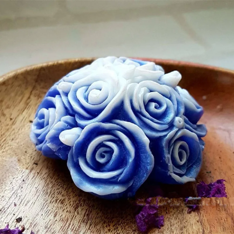 Molde de vela de buquê de rosas, flor de rosas, molde de sabão de silicone de qualidade alimentar, decoração de bolo, resina, aroma, gesso, arte, artesanato, molde de fabricação