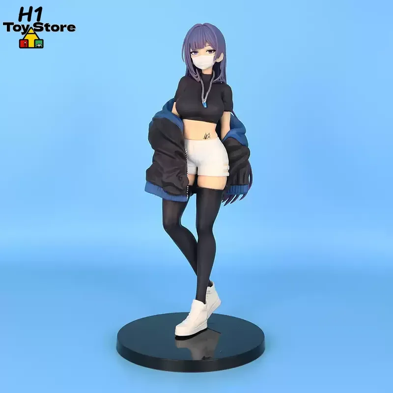 

Фигурка аниме-девушки Юна в маске с длинными фиолетовыми волосами и черными чулками, коллекционная статуэтка, модель для украшения рабочего стола для любителей аниме