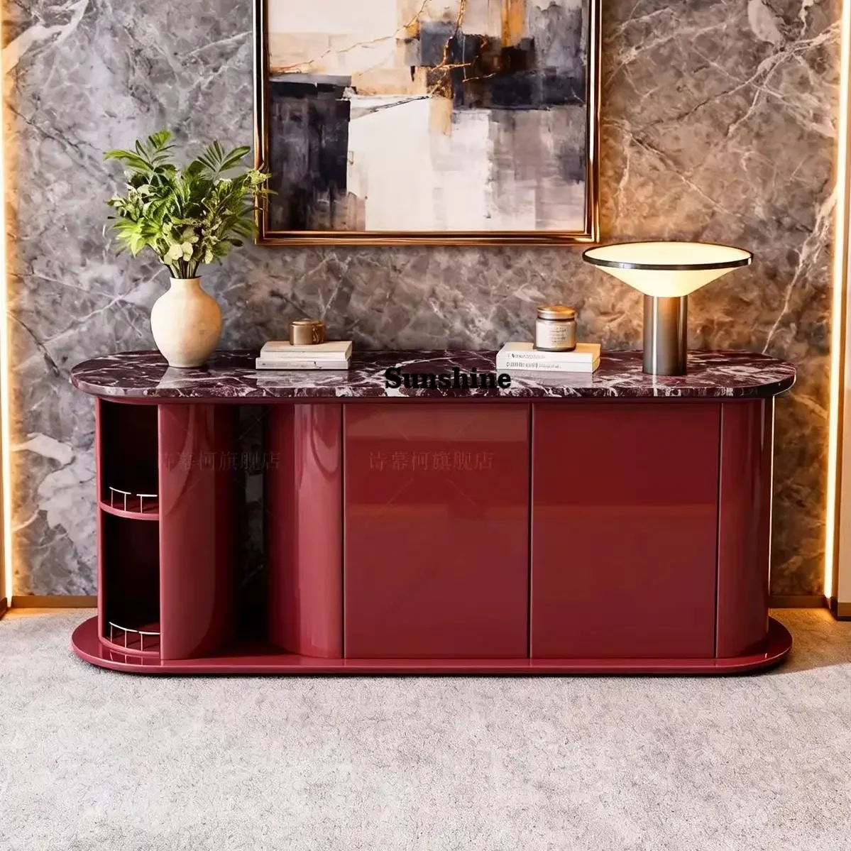 

Italian light luxury lacquered sideboard, solid wood bar, multi-functional integrated storage cabinet FT