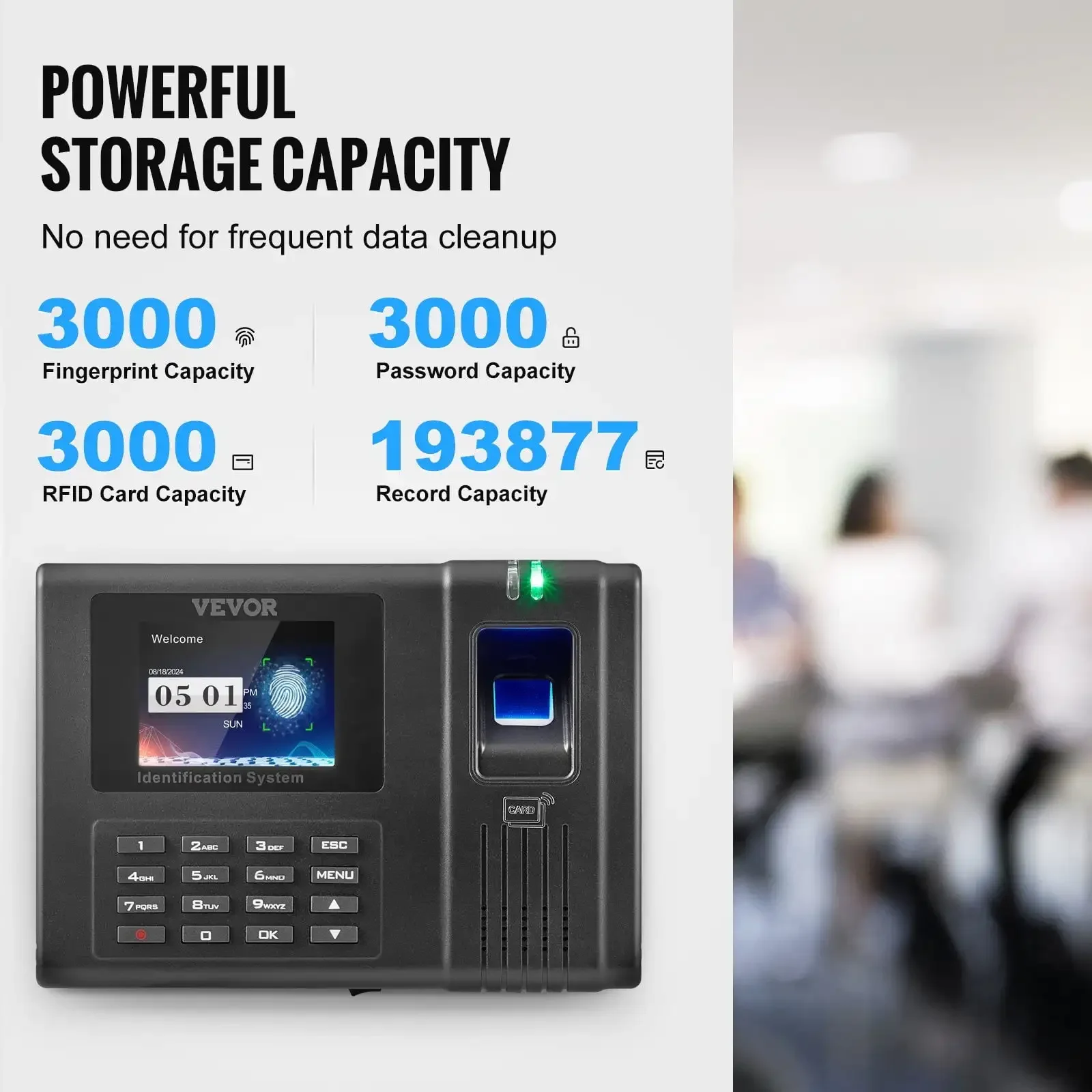 Time Clock, Employee Attendance Machine with Fingerprint, RFID and PIN Punching in One, Standalone Biometric Clock in Machine