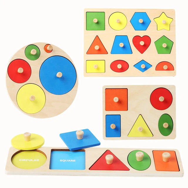 Zabawki-puzzle dla dzieci Montessori, drewniana tablica do drapania w kształcie i kolorze, geometryczne zabawki poznawcze do wczesnej edukacji