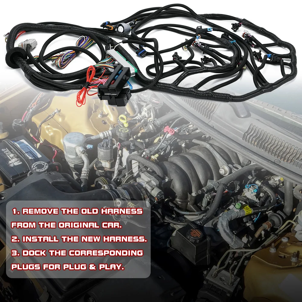 PQY LS Swap Standalone Wiring Harness Stand Alone Harness For 03-07 LS1 DBW 4L60E Trans (Drive-By-Wire) PQY-FIC31