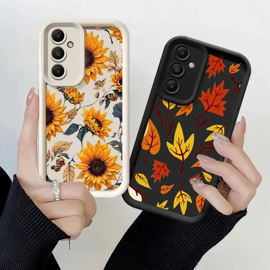 Maple Leaf And Sunflower Phone Case for Samsung Galaxy A15 A25 A35 A55 A51 A71 A72 A73 A52 A52s A53 A54 Soft 4G 5G Soft Cover