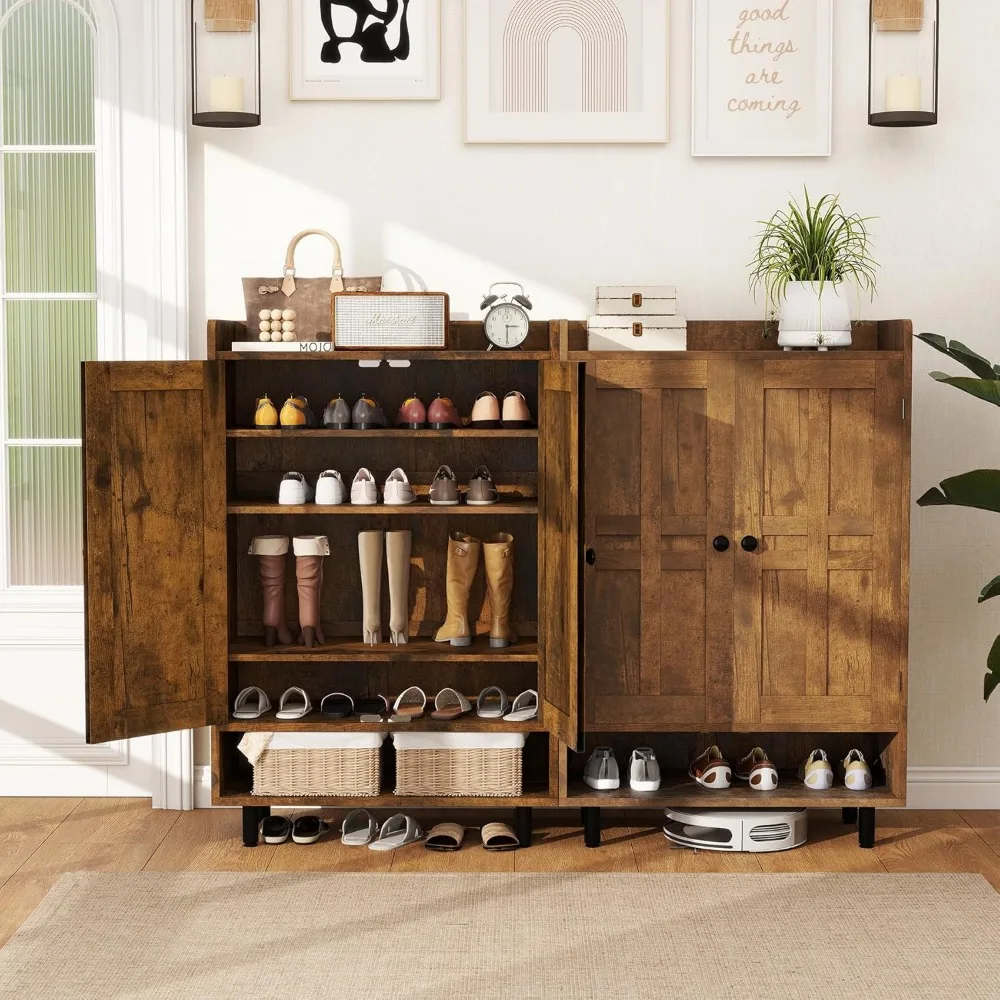 خزانة أحذية على طراز المزرعة مكونة من 6 طبقات مع أرفف قابلة للتعديل وأرجل معدنية لتخزين 18-24 زوجًا