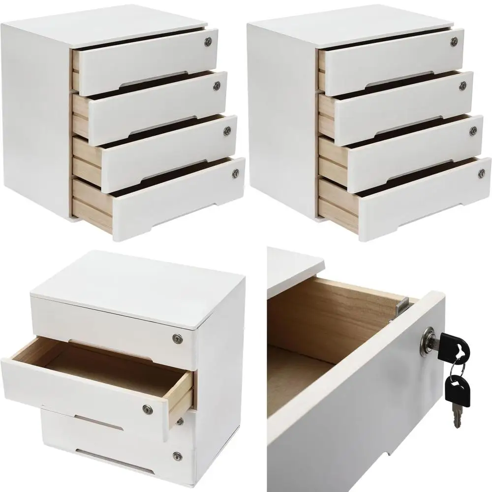 

Белый 4-уровневый деревянный органайзер для стола с выдвижными ящиками и замком, 15.75x11x15.94 дюйма, шкаф для хранения офисных документов
