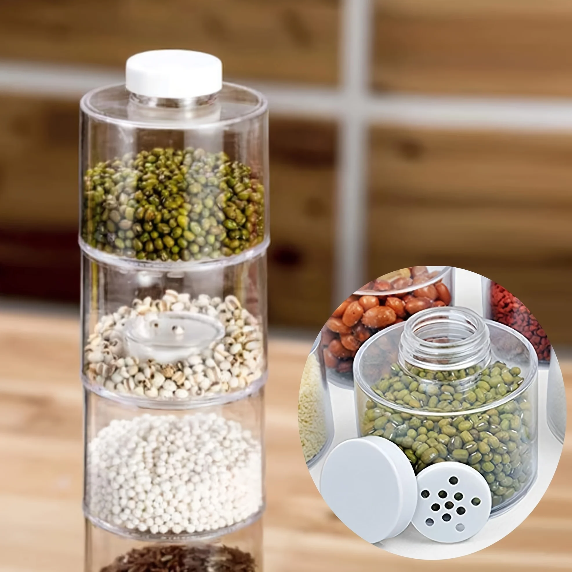 Stackable Spice Rack, Set of 6 Spice Jars Tower, Space Saving Kitchen Spice with Lids, for Herbs, Condiments, Spices Seasoning