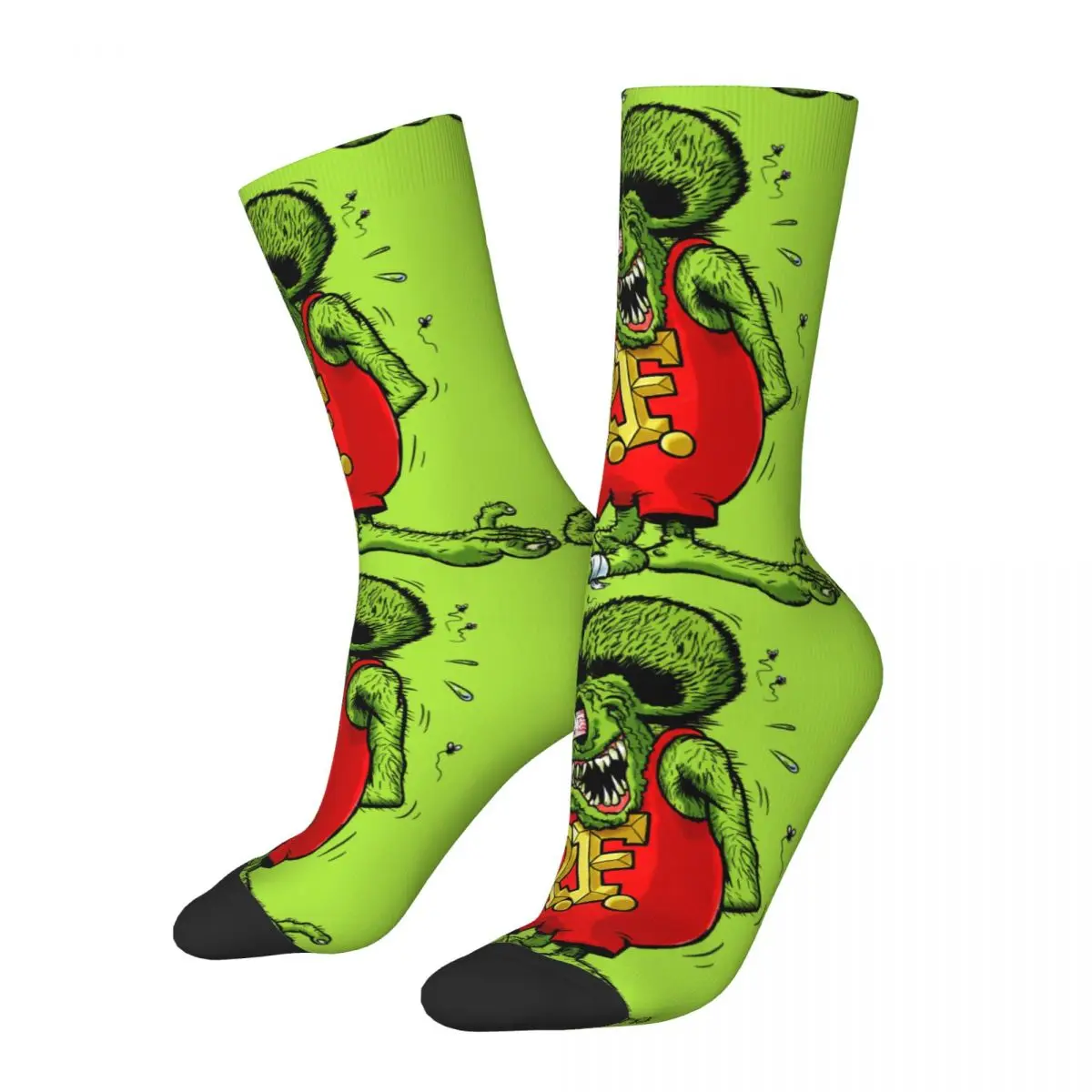 Happy Funny Men\'s compression Socks Green Retro Harajuku Tales of the Rat Fink John Goodman Hip Hop Novelty Pattern Crew Sock