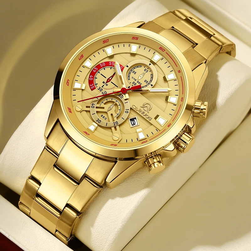 

Повседневные спортивные брендовые мужские часы с ремешком из нержавеющей стали, кварцевые часы с хронографом и датой, новинка 5007