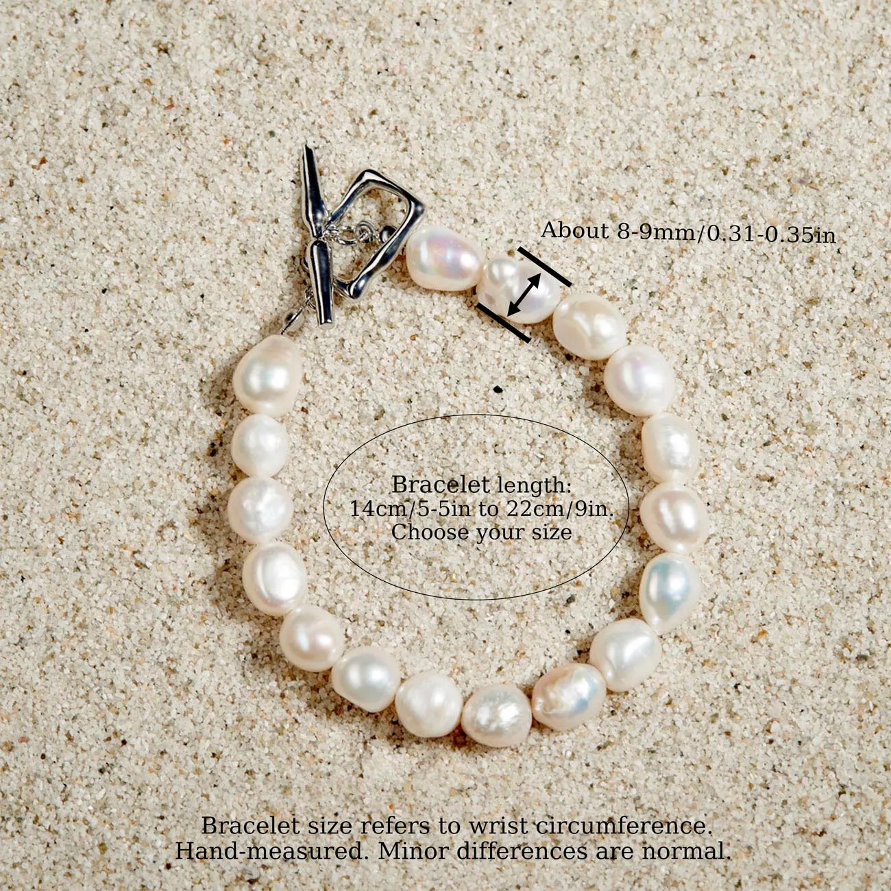 Mysoya White Baroque Pearl Bracelet 8-9mm Gold Silver Square Clasp Gift Box Wedding Bridesmaid Birthday Jewelry S142