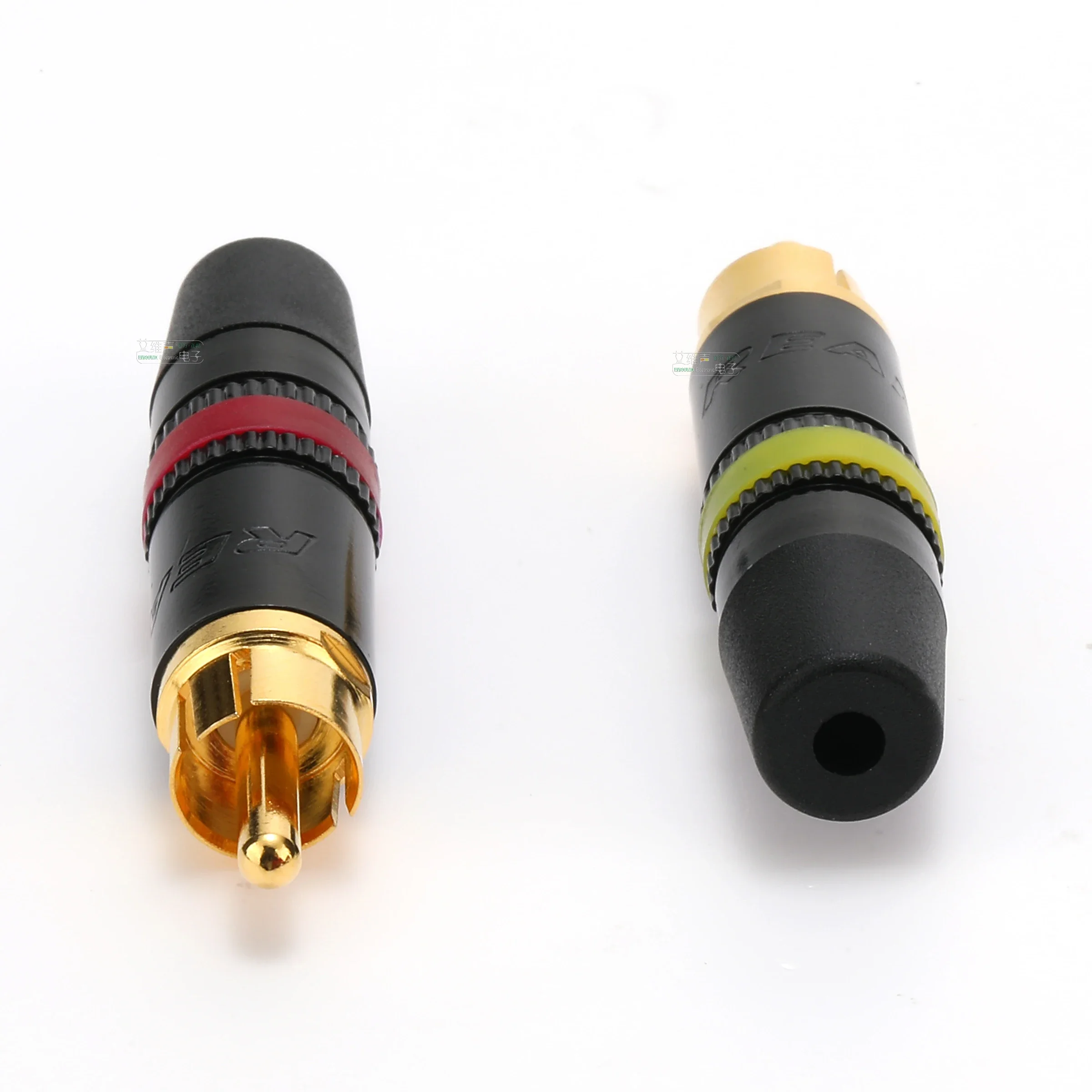 Złącza RCA Neutrik REAN, pozłacane wtyki Phono Audio Video Lotus Plug NYS373, złącze kablowe NYS366 ze sprężynowym wykończeniem. — zdjęcie 4