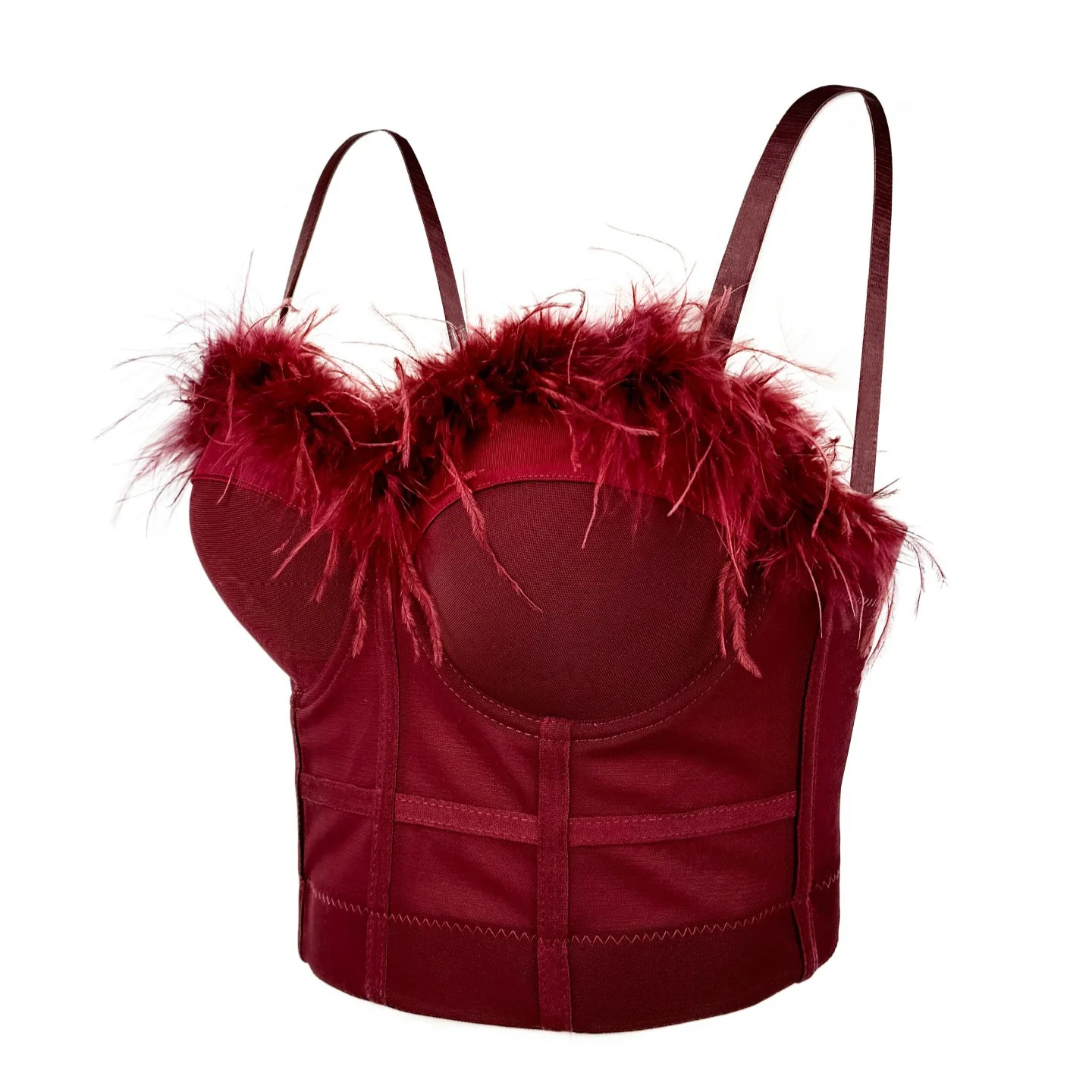 Red Women's Underwear Push Up Bra Top Crop Tops Inner Feather Fringe Design Fishbone Bustier Lingerie See Through Bralette