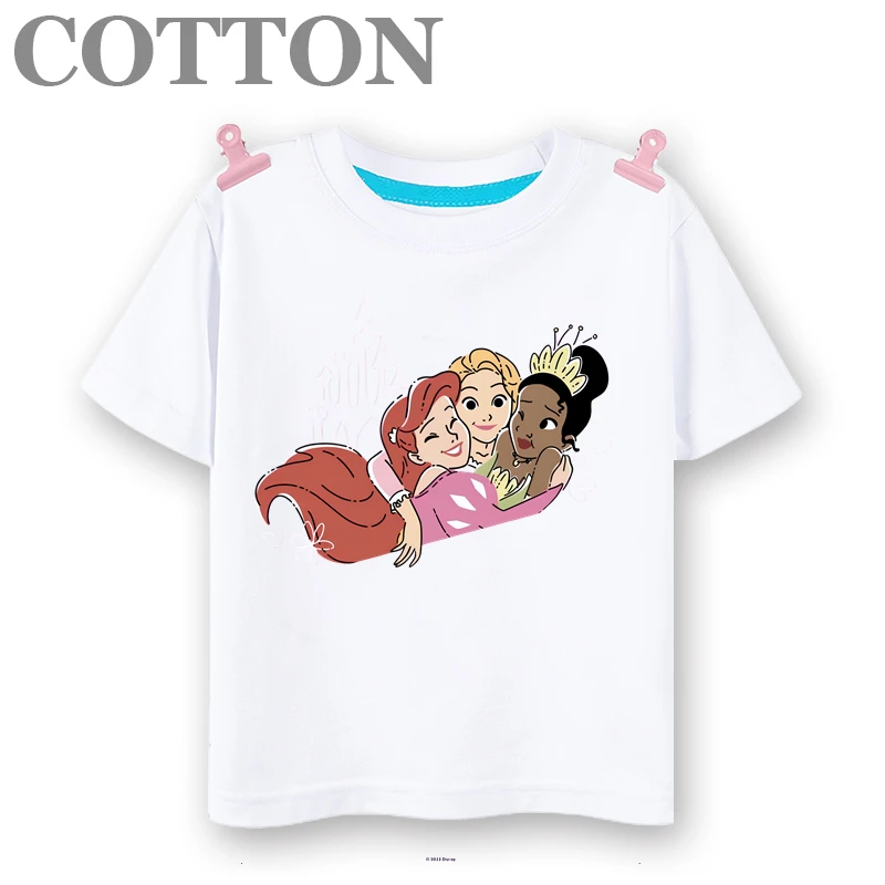 Disney animated princess summer fashion cotton multi-style children\'s cartoon T-shirt round neck short sleeve print pattern