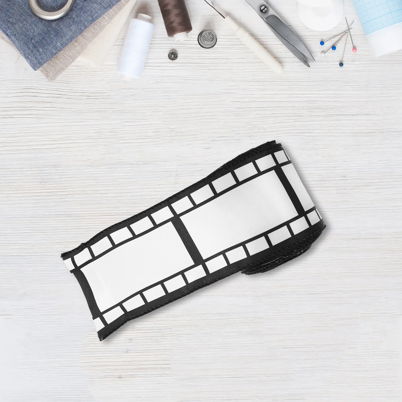

1 Roll 10 Yards Black White Filmstrip Ribbon Wired Edges Movie Night Party Decor Cinematic Theme Craft Diy Wreath Present